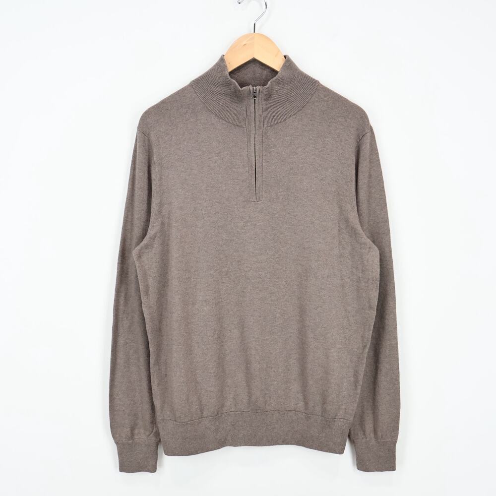 J.Crew Mercantile Men's 1/4 Zip Long Sleeve Wool Blend Sweater Brown Size M